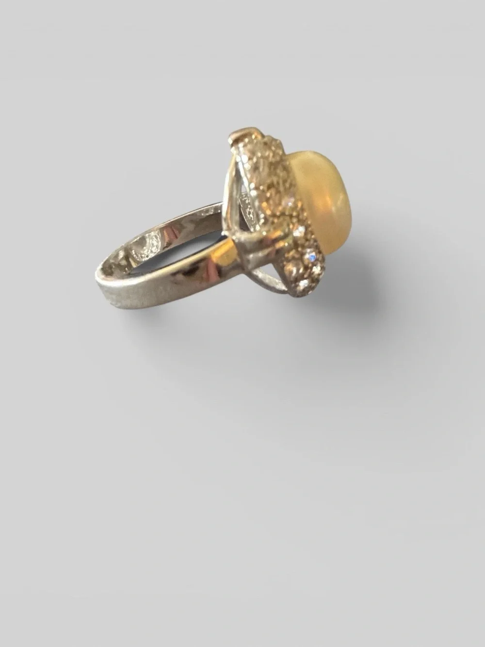 Vintage Faux Pearl & Rhinestone Cocktail Ring Silver Tone Size 9